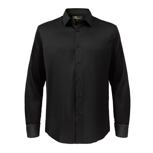 Barocco Luxe Satin Stretch Shirt-BLACK