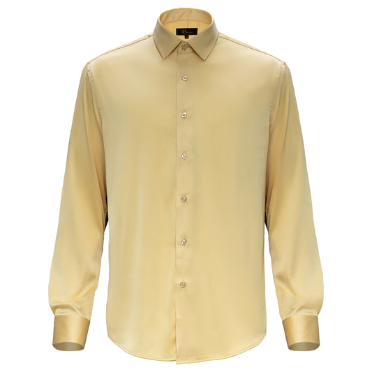 Barocco Luxe Satin Stretch Shirt-CHAMPAGNE