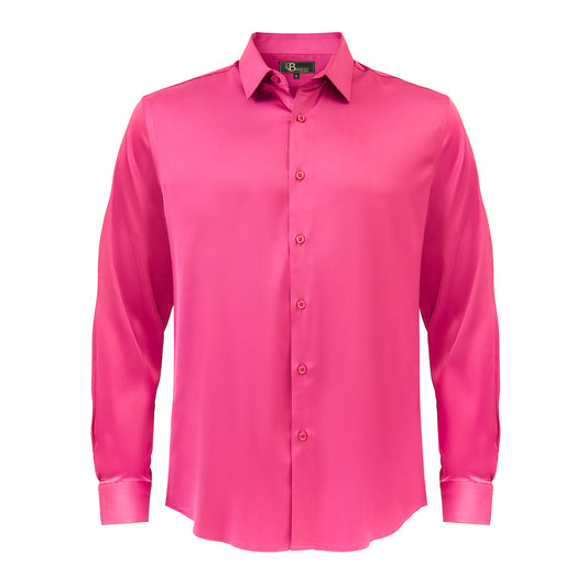 Barocco Luxe Satin Stretch Shirt-FUCHSIA