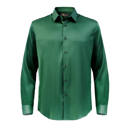 Barocco Luxe Satin Stretch Shirt-GREEN