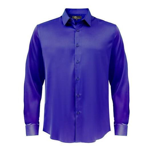 Barocco Luxe Satin Stretch Shirt-MEDIUM BLUE