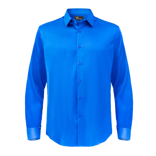 Barocco Luxe Satin Stretch Shirt-ROYAL