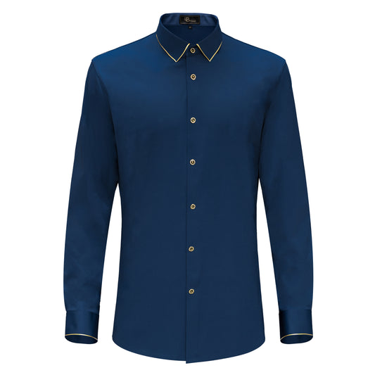 Imperial Essence Button-Up Shirt-DARK BLUE/GOLD