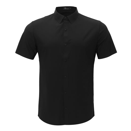 Soft Whispers Short Sleeve Button-Up Shirt-BLACK
