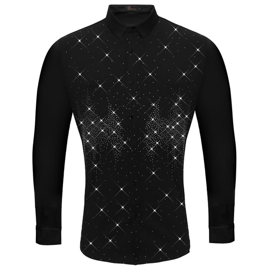 Dazzling Dapper Button-Up Shirt-BLACK/SILVER