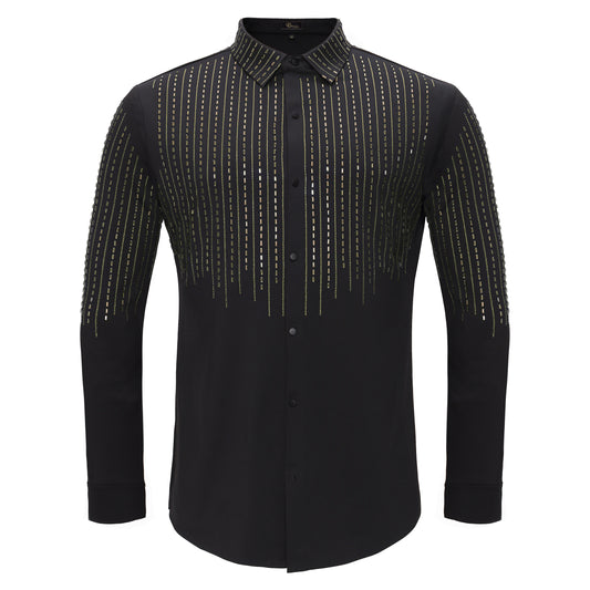 Crystal Classic Button-Up Shirt-BLACK/GOLD