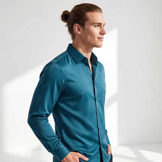 SIGNITURE SATIN STITCHLESS LS Shirt-TEAL