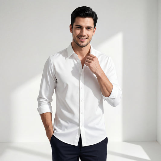 Camisa de manga larga sin costuras de satén Signature - Blanca