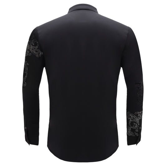 Floral Crystal Shirt-BLACK/GUN SILVER