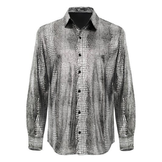 Bright Affluence Button-Up Shirt-SILVER