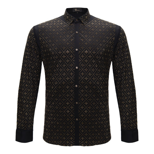Sharp Armor Button-Up Shirt-BLACK/GOLD