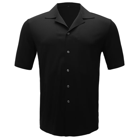 Refined Relaxation Short-Sleeved Button-Up Shirt-BLACK