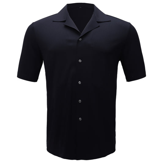Refined Relaxation Short-Sleeved Button-Up Shirt-NAVY
