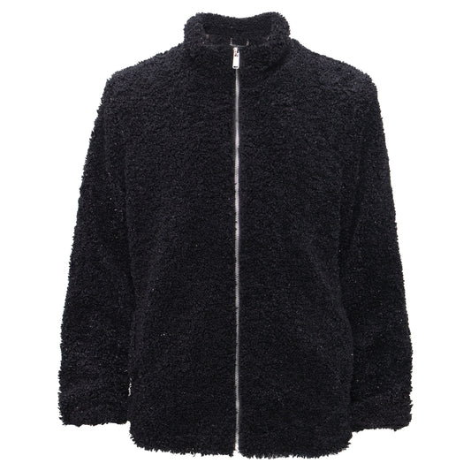 Teddy Luxe Fleece Zip-Up Jacket-BLACK