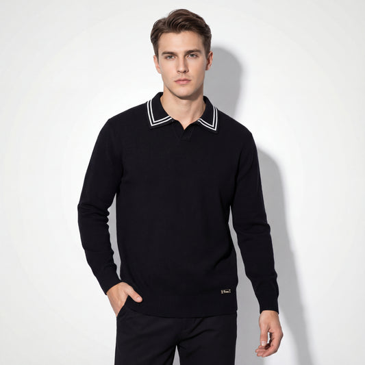 Polo de punto con cuello con ribete Monarch LS-BLACK