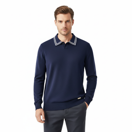 Polo de punto con cuello con ribete Monarch LS-NAVY