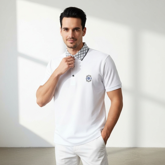 Monogram Trim Performance Polo - El baron-WHITE