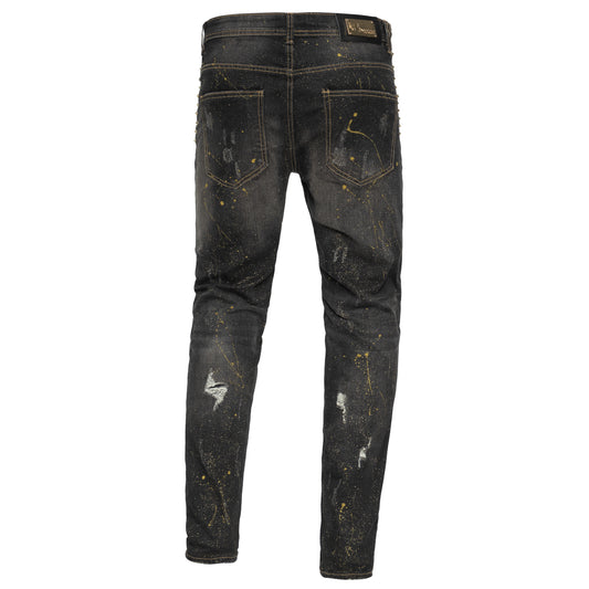 MODERN MIX Denim Pants-SMOKE/GOLD