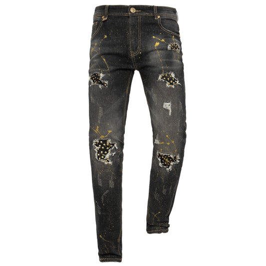 MODERN MIX Denim Pants-SMOKE/GOLD