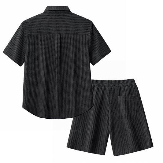 Drift Set – Waffle Textured Shirt & Short-BLACK