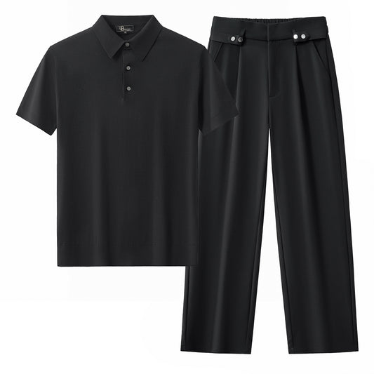 Conjunto de polo Everyday Luxe + pantalón con trabillas laterales Kingsley - NEGRO