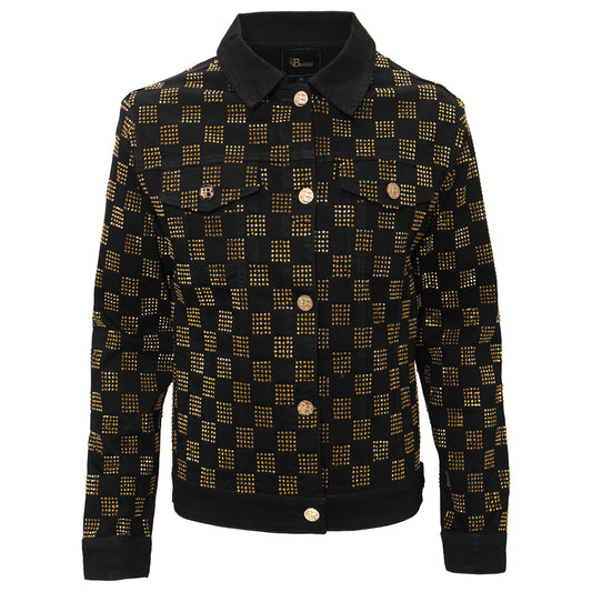 Dazzle Check Denim Jacket-BLACK/GOLD