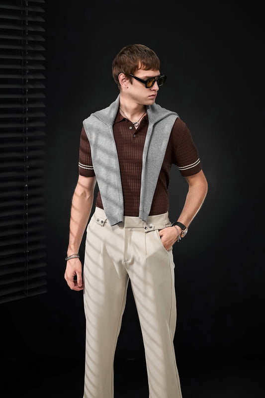 Refined Motion Polo + Kingsley Side-Tab Trousers SET - COFFEE/TAUPE