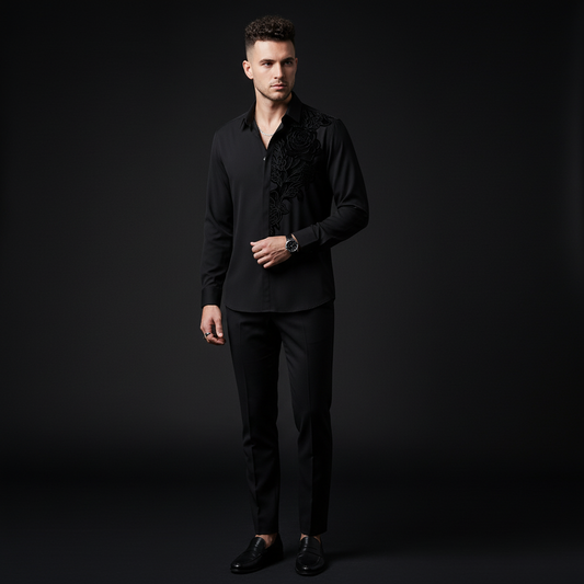 Camisa de manga larga Velvet Noir con corte láser - NEGRA