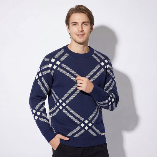 Paramount Lattice Knit LS-NAVY