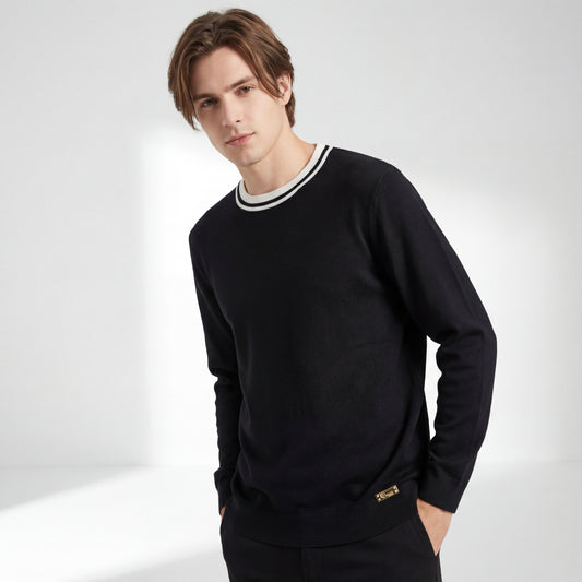 Jersey de punto con cuello en contraste Halo LS-BLACK