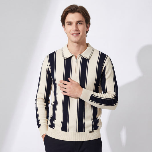Polo de punto a rayas Vanguard LS-IVORY