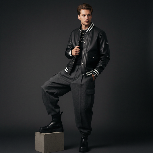 Prestige Varsity PU Jacket-BLACK