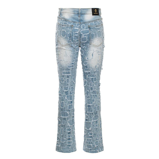 Patchwork Distressed Denim Jeans LIGHT BLUE