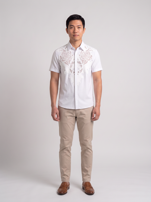 Rose Veil Performance Shirt in WHITE on model – BAROCCO