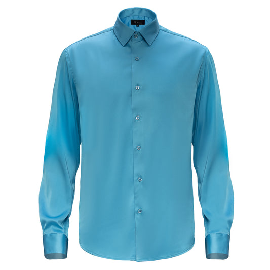 Barocco Luxe Satin Stretch Shirt-AQUA