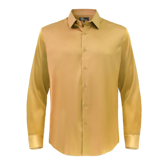 Barocco Luxe Satin Stretch Shirt-GOLD