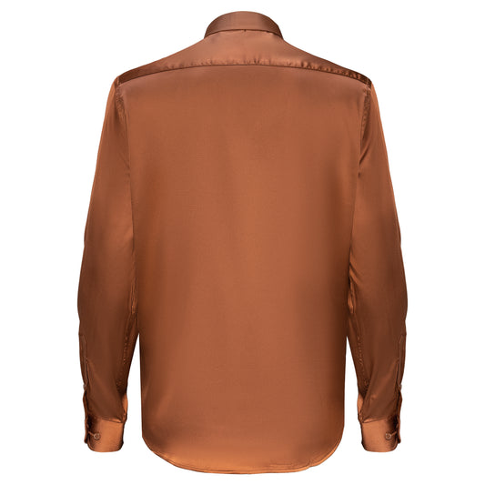 Barocco Luxe Satin Stretch Shirt-MOCHA
