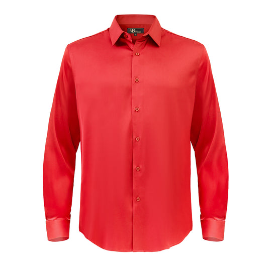 Barocco Luxe Satin Stretch Shirt-RED