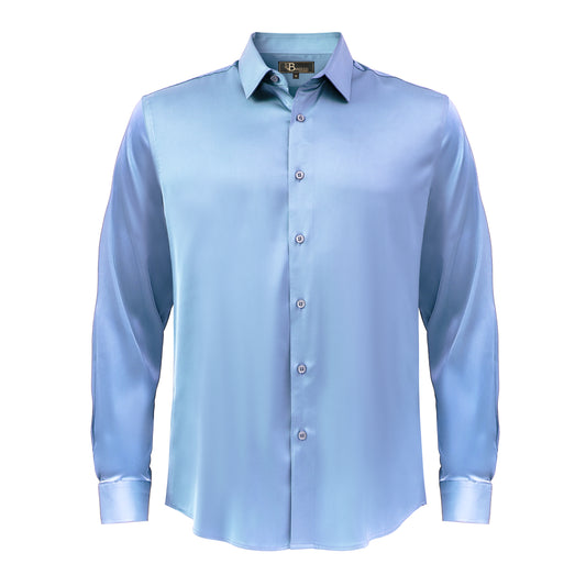 Barocco Luxe Satin Stretch Shirt-SKY BLUE