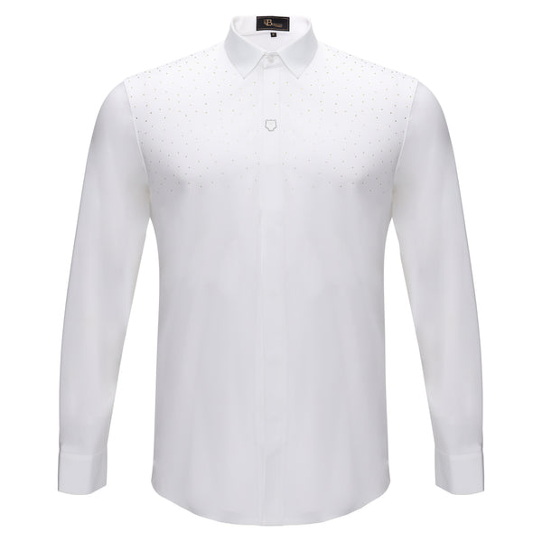Camisa de vestir Thrill Seeker de manga larga con botones, color blanco y dorado