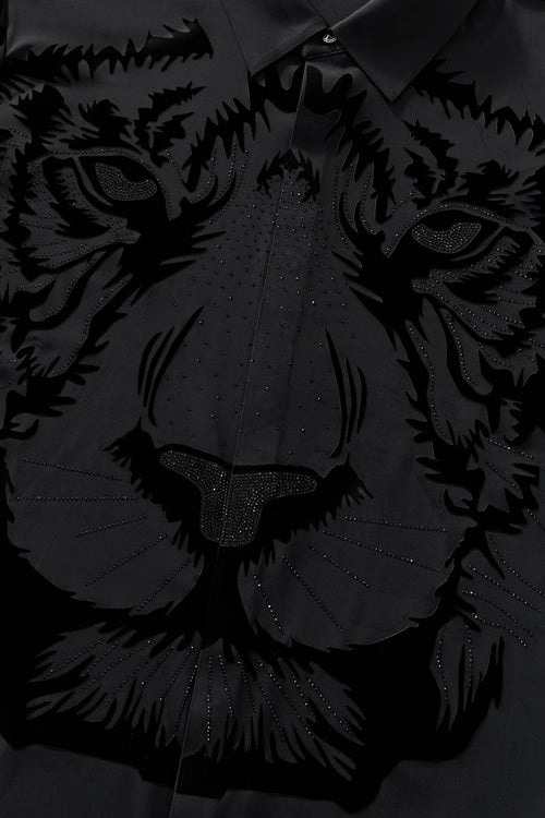 B316-Tigers Wrath Rhinestn Btn LS Shirt-BLACK/BLACK – view 5