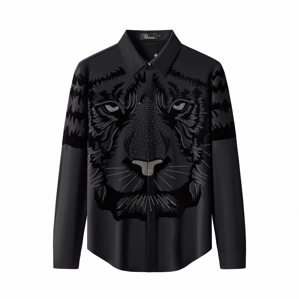 B316-Tigers Wrath Rhinestn Btn LS Shirt-BLACK/SILVER – BAROCCO wholesale shirts