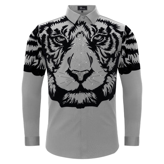 Tigers Wrath Rhinestn Btn LS Shirt-SILVER/GUN