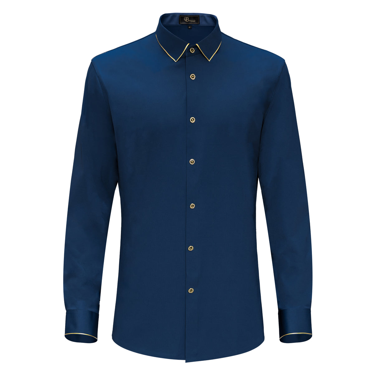 B319 - Imperial Essence Button-Up Shirt-DARK BLUE/GOLD