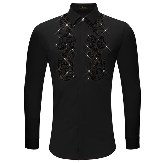 Climbing Heights Rhinestone Button-Up Shirt-BLACK