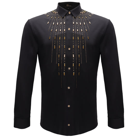 Crystal Flex Button-Up Shirt-BLACK/GOLD