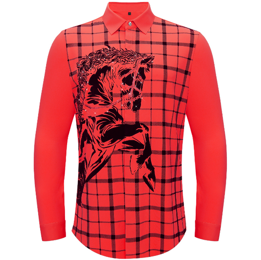 Bronco Edge Button-Up Shirt-RED