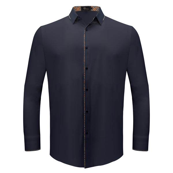 Camisa abotonada de clase moderna - AZUL MARINO
