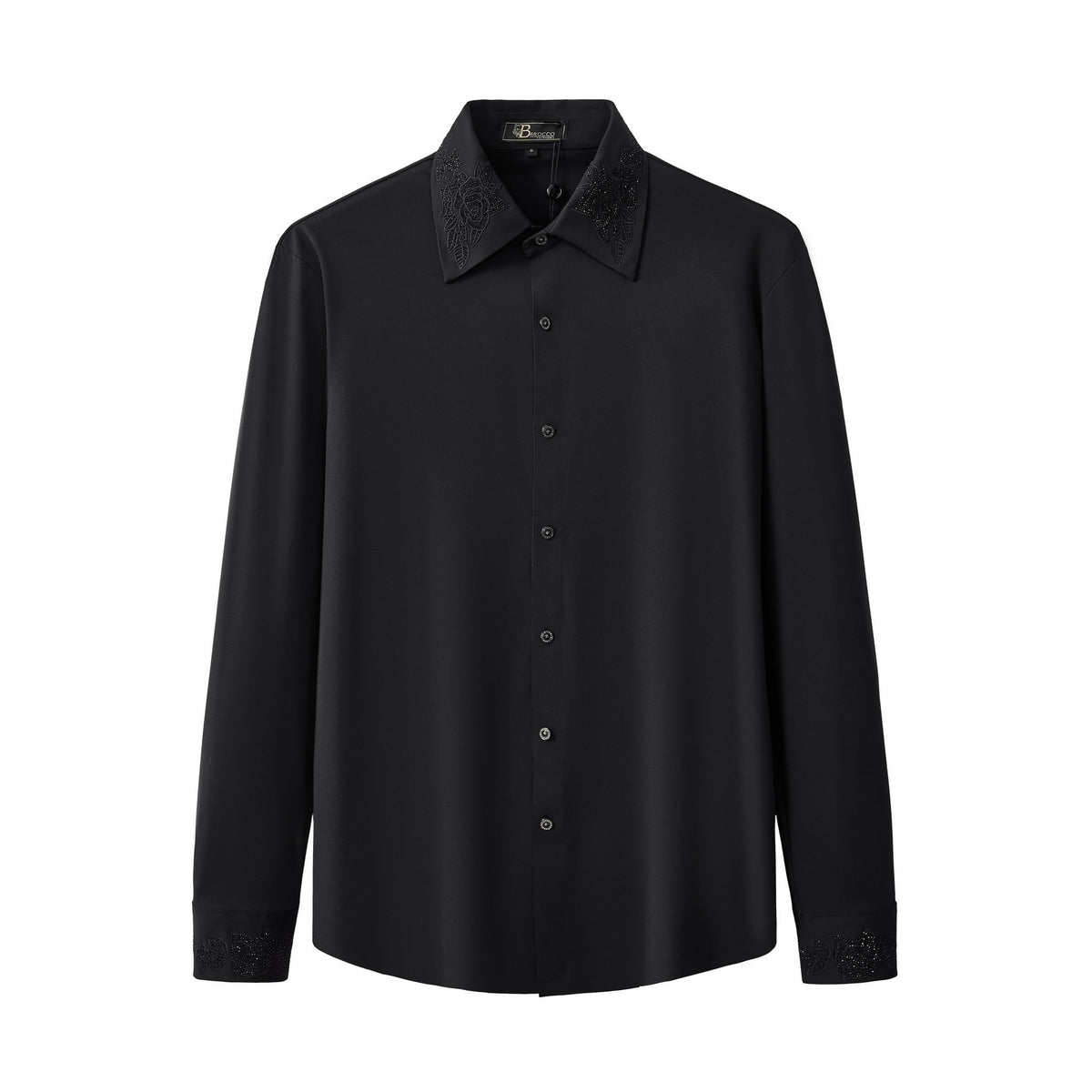 B378-Regal Lace Crystal Dress Shirt-BLACK – BAROCCO wholesale shirts