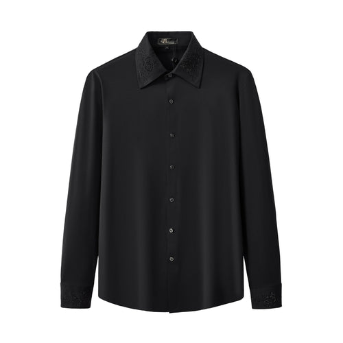 B378-Regal Lace Crystal Dress Shirt-BLACK